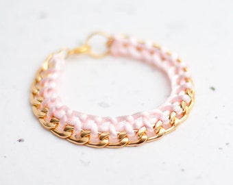 Gold Chain Braided Bracelet Light Pink Pastel Blush Modern minimalist jewelry