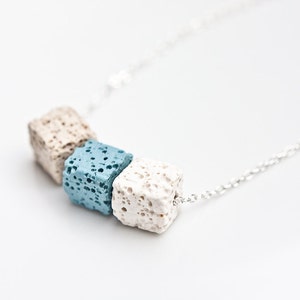 Necklace Lava Stone Cube Silver White Baby Blue Beige Modern Geometric Jewelry urban minimal chic image 2