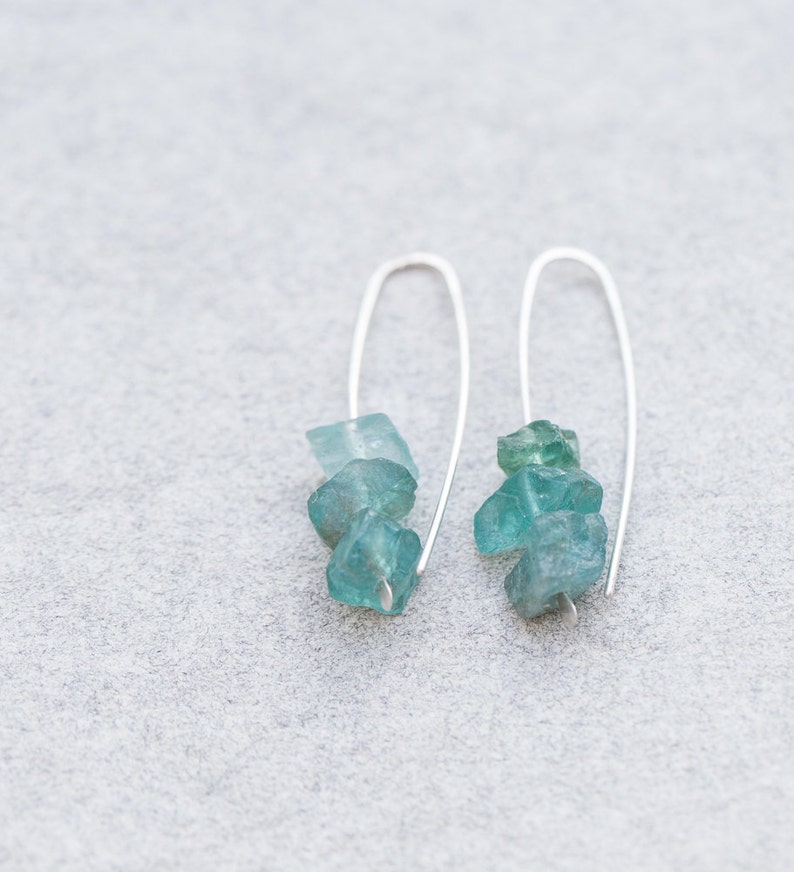 Raw Apatite Modern Hook Earrings Argentuim Sterling Silver - Etsy