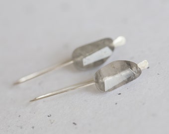 Modern Gray Quartz Hook Earrings Argentuim Sterling silver
