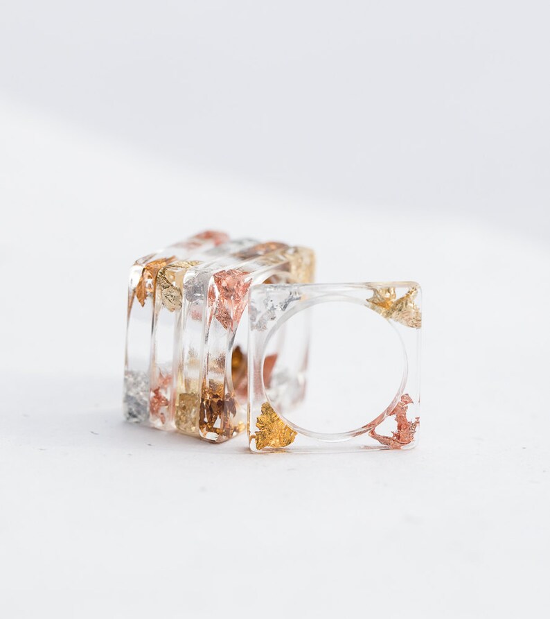 Square Resin Stacking Ring Modern Transparent Tricolor Ring OOAK image 4