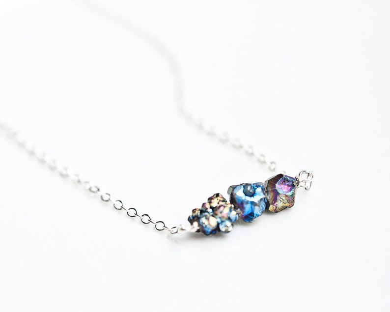 Druzy Necklace Titanium rainbow Modern Minimalist jewelry Boho fashion rustic neutral silver gray image 2
