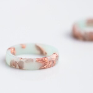 Pastel Mint Resin Ring Rose Gold Flakes Small Faceted Ring OOAK image 3