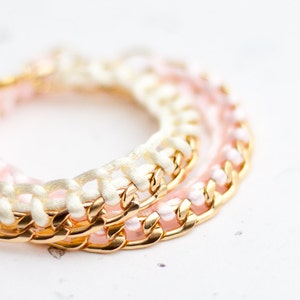 Gold Chain Braided Bracelet Light Pink Pastel Blush Modern minimalist jewelry image 3