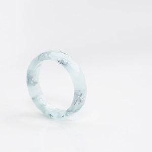 Pastel Mint Resin Ring Silver Flakes Small Faceted Ring OOAK pastel mint minimalist jewelry minimal chic