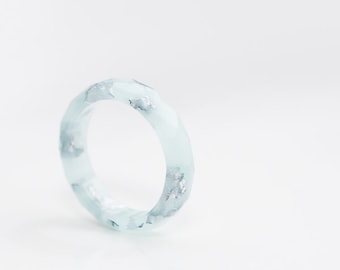 Pastel Mint Resin Ring Silver Flakes Small Faceted Ring OOAK pastel mint minimalist jewelry minimal chic