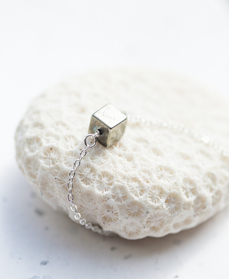 Pyrite Cube Bracelet Modern Minimalist jewelry minimal chic neutral silver gray image 3