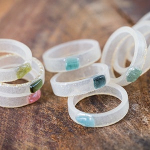 Tourmaline Gemstone Resin Ring Stacking smooth Ring OOAK hypoallergenic ring image 6