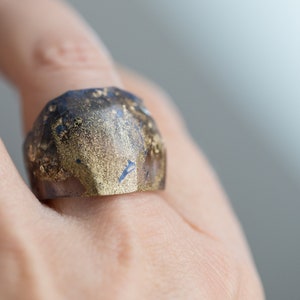 Gold Stardust Blue Ring Statement Cocktail hypoallergenic Resin Ring OOAK image 6