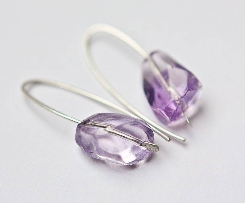 Simple Modern Hook Earrings Amethyst Argentium Sterling Silver | Etsy