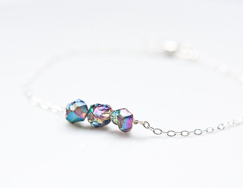 Druzy Bracelet Titanium rainbow Modern Minimalist jewelry Bohemian spring fashion rustic neutral silver gray