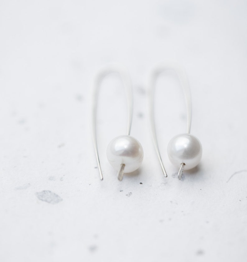 Modern Simple Earrings14K Goldfilled White Pearls Ivory Wedding Bridal Minimal Chic Organic Minimalist image 4