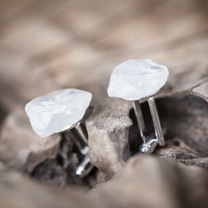 Raw Crystal Quartz Men Cufflinks OOAK rough cuff links for him groomsmen gift