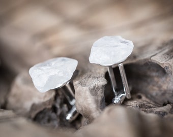 Raw Crystal Quartz Men Cufflinks OOAK rough cuff links for him groomsmen gift