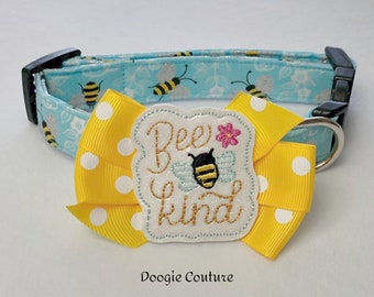 Bee Kind Dog Collar Size XS through Large by Doogie Couture Pet Boutique