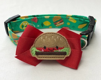 Hamburger Happiness Dog Collar Size XS through Large by Doogie Couture Pet Boutique