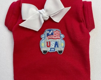 USA Born & Raised Old Patriotic Truck Dog T-Shirt Clothes XXXS-Large