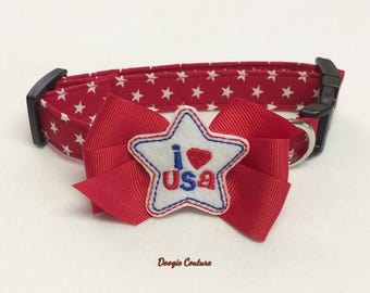 July 4th I Love USA Dog Collar Size XS through Large by Doogie Couture Pet Boutique