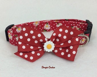Red Dot Daisy Dog Collar Size XS Through Large by Doogie Couture