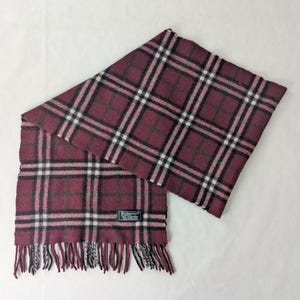 BURBERRY London Classic Nova Check Knit 100% LambsWool Neck Warmer Maroon SCARF