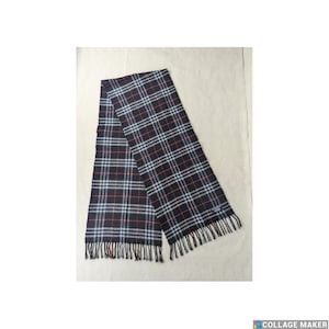 BURBERRY London Classic Nova Check Knit 100% Lambs Wool Fringe Black SCARF