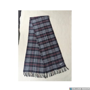 BURBERRY London Classic Nova Check Knit 100% Lambs Wool Fringe Black SCARF