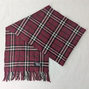 BURBERRY London Classic Nova Check Knit 100% LambsWool Neck Warmer Maroon SCARF