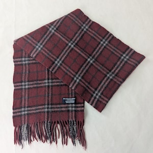 BURBERRY London Classic Nova Check Knit 100% Cashmere Neck Warmer Maroon SCARF