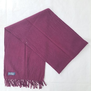 BURBERRY London Vintage Solid Plaid Knit 100% Lambs Wool Fringe Maroon SCARF