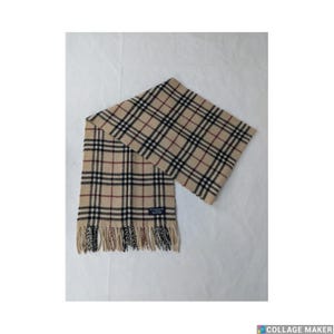 BURBERRY London Classic Nova Check Knit 100% Lambs Wool Fringe Beige SCARF