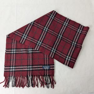 BURBERRY London Classic Nova Check Knit 100% Cashmere Neck Warmer Maroon SCARF