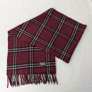 BURBERRY London Vintage Classic Nova Check Knit 100% Lambs Wool Maroon SCARF