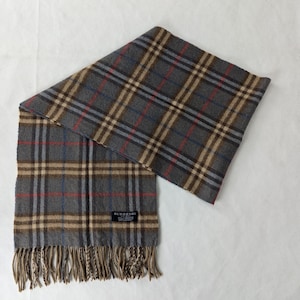BURBERRY London Classic Nova Check Knit 100% Cashmere Fringe Blue SCARF