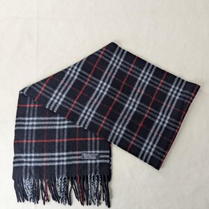 BURBERRY London Vintage Classic Nova Check Knit 100% Lambs Wool Black SCARF