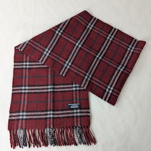 BURBERRY London Classic Nova Check Knit 100% Cashmere Neck Warmer Maroon SCARF