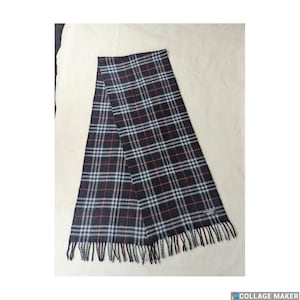 BURBERRY London Classic Nova Check Knit 100% Lambs Wool Fringe Black SCARF