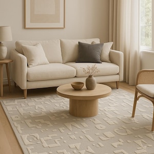 Hand Tufted New Zealand Wool Rug: Modern Beige Abstract Geometric Carpet