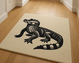 タフテッドラグ クロコダイル動物デザイン | モダンウールエリアラグ | 子供部屋インテリア