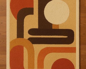 Alfombra de mediados de siglo con diseño geométrico / Alfombra de lana a medida para sala de estar