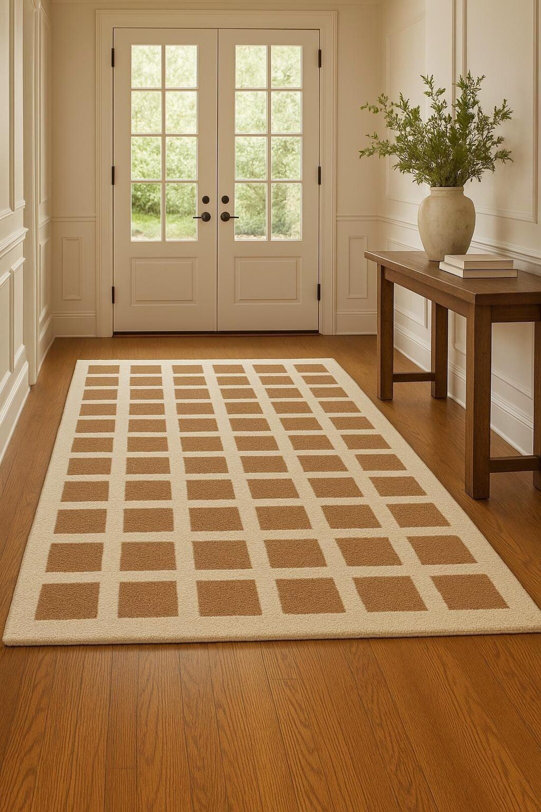 Neutral Grid Entryway Rug | Modern Geometric Checkered Area Rug ...