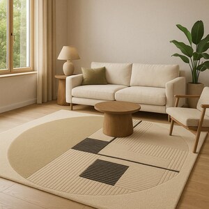 Hand Tufted New Zealand Wool Rug: Beige Geometric Scandi Design