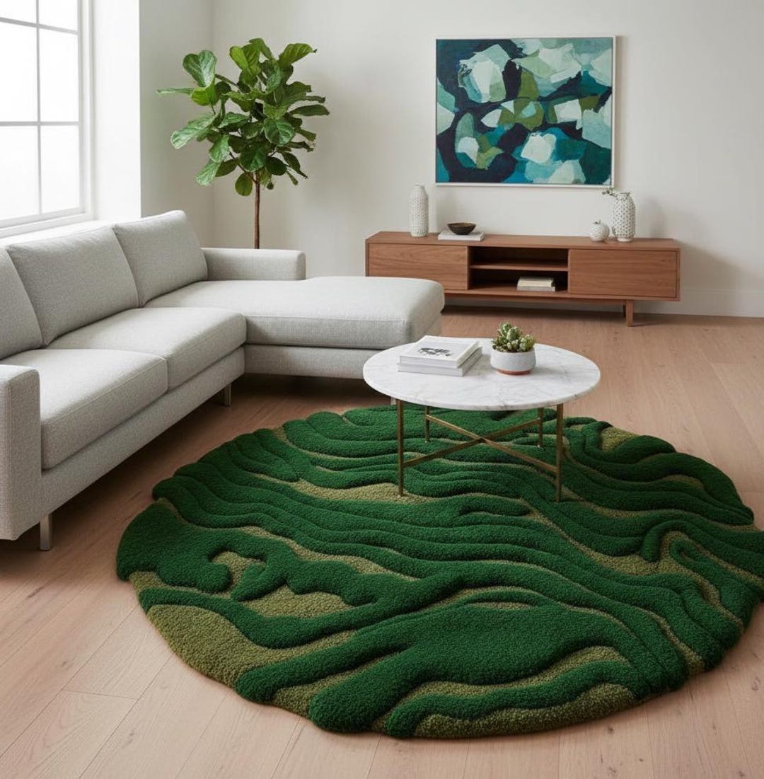 Moss Green Hand-Tufted Shaggy Area Ru...