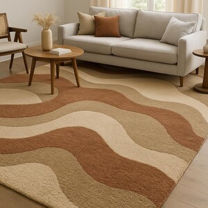 Hand-Tufted New Zealand Wool Wave Rug: Modern Boho Carpet