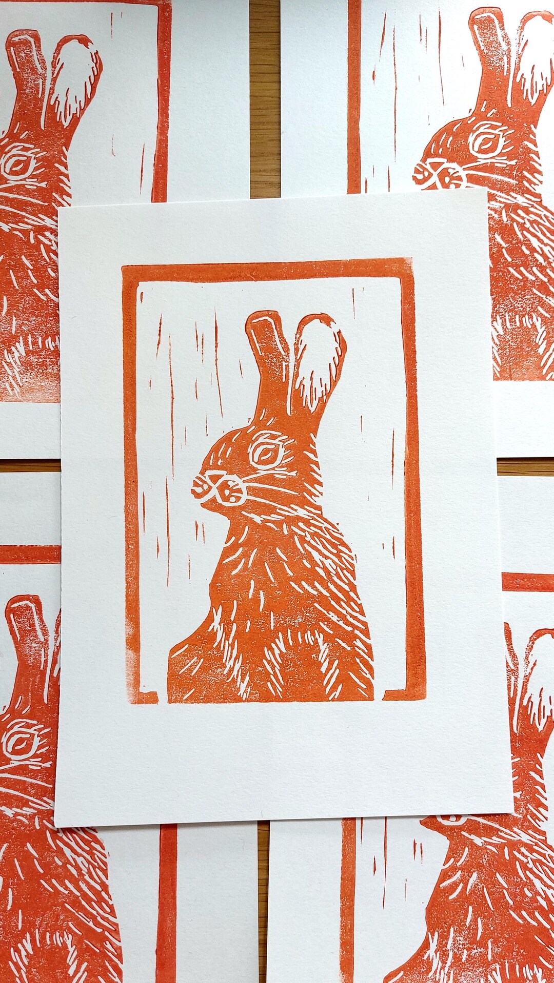 A5 Rabbit Rabbit || Lino Prints Handmade Carved || Card A5 - Etsy