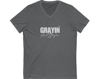Minimalist Grayin V-Neck Tee for Everyday Style, Casual Fashion, Gift for Him, Summer Wardrobe, Relaxed Fit