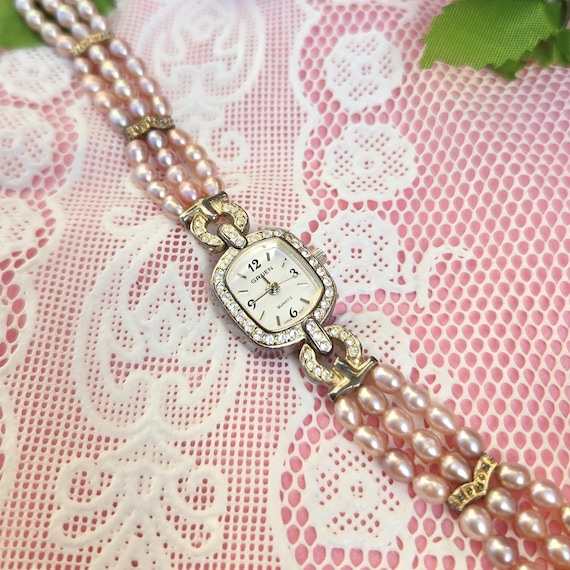 Vintage silver and pink pearl watch RARE GORGEOUS PINK PEARL BAND ART DECO SILVER WATCH NEW  main image 2