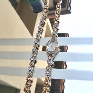 Gold rhinestone vintage watch and bracelet set