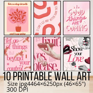 10 Motivational Printable Wall Art | Girly Pink Prints Inspirational Quotes | High-Resolution Digital Download | Cute Aesthetic