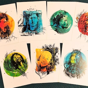 Hommes 1 - Grande Carte A5 : 15 x 21 cm - Portraits de hommes et nature originaux et inspirés - Dessin, peinture - Encre et aquarelle