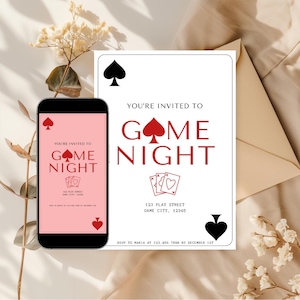 Plantilla de invitación para una noche de juegos: invitación 2 en 1 para una noche de juegos, una noche de juegos de cartas y de mesa, descarga digital para una noche de póquer, invitación divertida para una fiesta